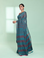 Teal Cotton Saree With Stripes Pattern-MA59CT06530041