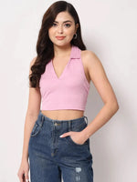 Pink Halter Neck Collar Top