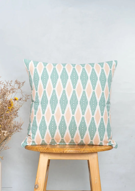 Maze 100% cotton geometric cushion cover for sofa - Sage green-240451013