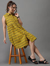 Women's Yellow Printed A-Line Dress-SKF-166-5-Yellow