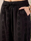 Women Black Schiffli Crop Shirt With Wide Leg Pants