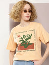 Dillinger Beige Graphic Oversized T-Shirt-WMNCR398BGE-XS