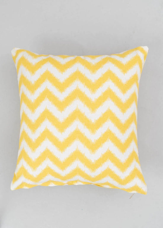 Ikat Chevron 100% cotton geometric cushion cover for sofa - Yellow-230456048