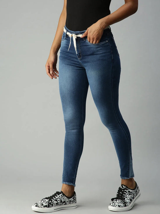 Women's Blue Solid Denim Skinny Jeans-LTA-22076-Blue