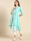 Women's Turquoise Blue Printed Anarkali Kurta-KG-9001-Turquoiseblue