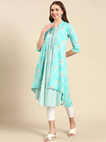 Women's Turquoise Blue Printed Anarkali Kurta-KG-9001-Turquoiseblue