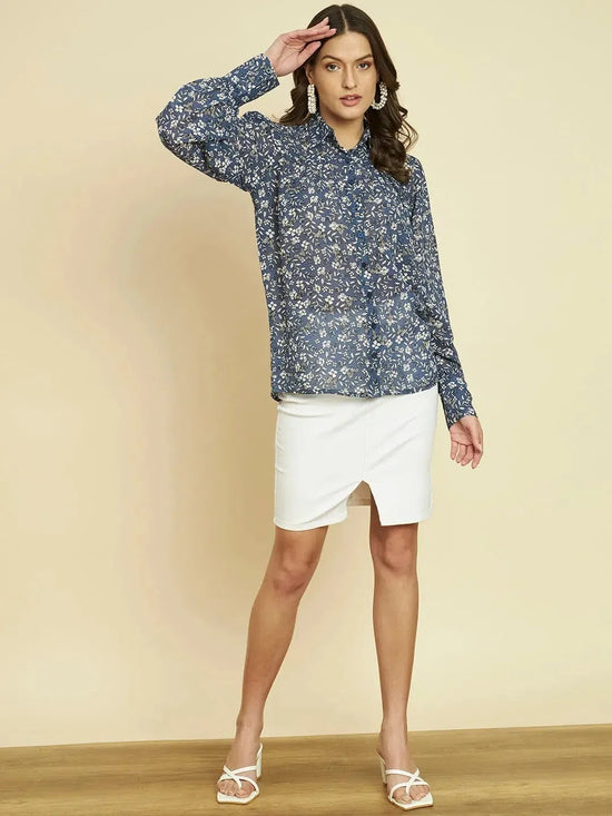 Blue Floral Printed Shirt