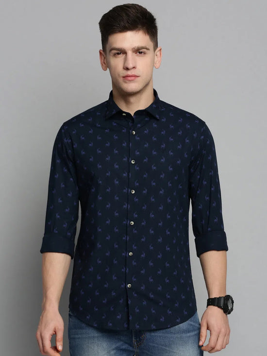 Men Navy Printed Casual Shirt-BENTONPRINT-4037-Navyblue