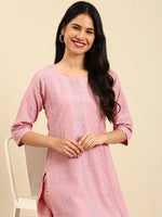 Women's Pink Embroidered Kurta Set-SKC-839-Pink