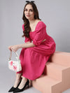 Women Pink Solid Fit and Flare Dress-ON-747-Pink