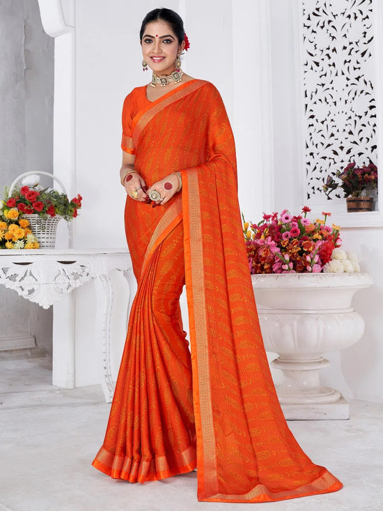 Saree Mall Women's Chiffon Orange Printed Designer Saree With Blouse Piece-SHMIKSA1003