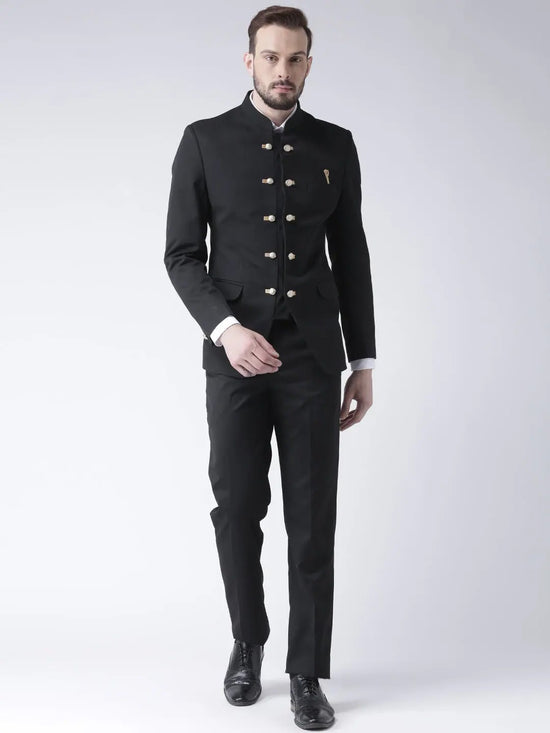 Hangup Men Standard Solid Men Formalwear-DoubleButtonBlackBlazer