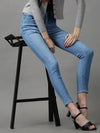 Women's Blue Solid Slim Fit Denim Jeans-GZ-5214-1-Blue