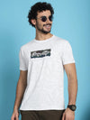 Venitian Men Printed Round Neck White Cotton Lycra T-Shirt