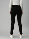 Women's Black Solid Denim Straight Jeans-LT20119-Black