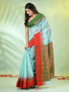 Sea Green Cotton Ikat Saree With Ganga Jamuna Border-MA66BCT431380079