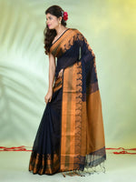 Navy Blue Cotton Saree With Zari Borders-MA66BCT43620063