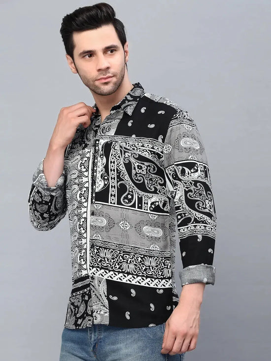 Rigo Black Paisley Printed Cut Away Collar Full Sleeve Shirt