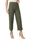 Smarty Pants Women's Cotton Rib Olive Color Pleated Trouser