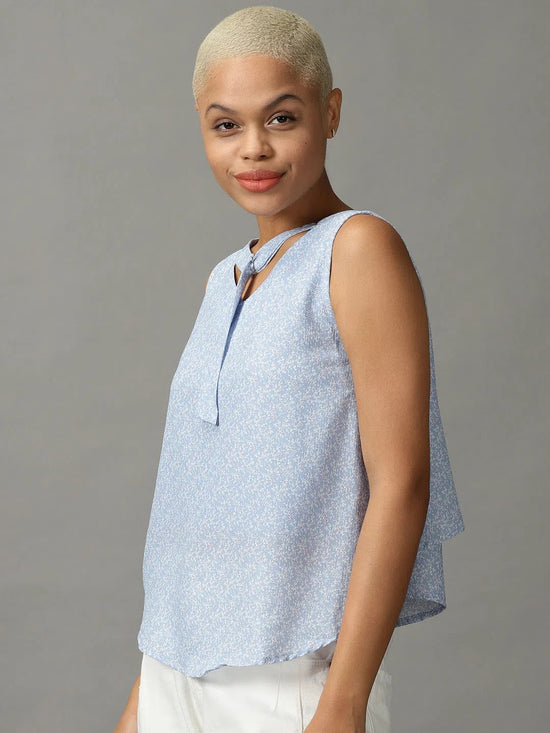 Women's Blue Printed Top-AE-10366-Blue