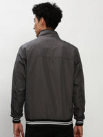 Men Grey Solid Casual Bomber Jackets-LBR-113-Grey