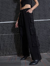 Women Black Poplin Multi Pocket Cargo Pants