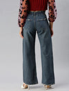 Women's Blue Solid Wide Leg Denim Jeans-GZ-5064B-Blue