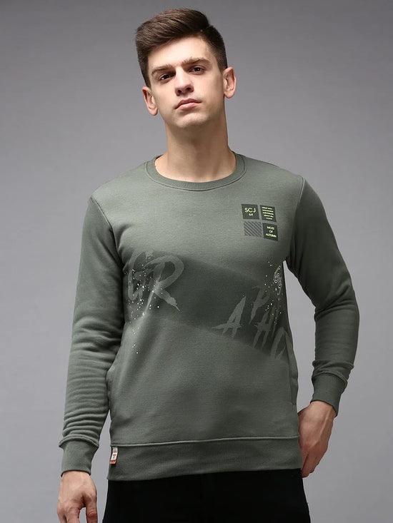 Men Green Solid Sweatshirt-SCAW-37-Green