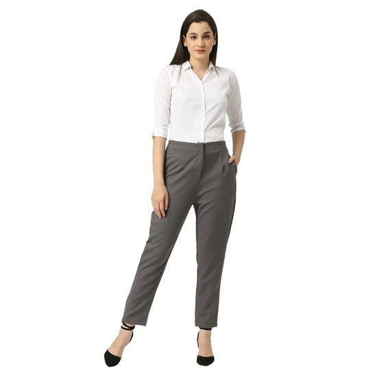 Smarty Pants Women's Cotton Lycra Ankle Length Grey Formal Trouser-SMPT-885B-S