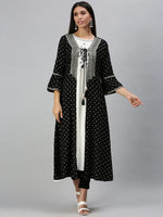 Women's Cream & Black Printed Anarkali Kurta-BCCK1049-Cream-Black