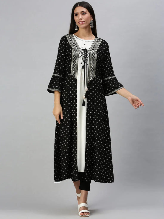 Women's Cream & Black Printed Anarkali Kurta-BCCK1049-Cream-Black