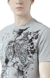 Huetrap Grey Mens Short Sleeve Graphic Printed Tshirt-HT17MKGRAGML00633