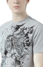 Huetrap Grey Mens Short Sleeve Graphic Printed Tshirt-HT17MKGRAGML00633