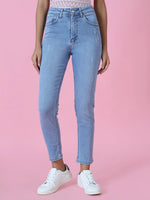 Women's Blue Solid Skinny Fit Denim Jeans-GZ-5340-Blue