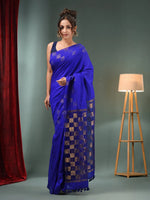 Royal Blue Matka Handwoven Saree With Check Box Designs-MA50MT062200065