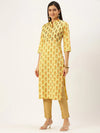 Women's Yellow Printed Straight Kurtas-AT-038-K-Yellow