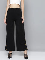 Black Scuba Side Button Flared Track Pants