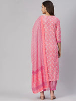 Ahika Women Pink Cotton Embroidered Straight Kurta Salwar Set With Dupatta