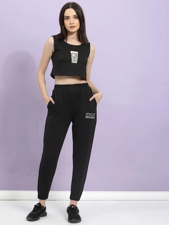 Rigo Printed Scoop Neck Crop Top & Joggers Co-Ord Set-WTRKST1027-L