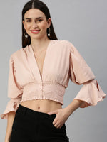 Women's Peach Solid Crop Tops-AE-10303-Peach