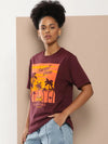 Difference of Opinion Maroon Graphic Oversized T-Shirt-DOWMN318WINE-XS