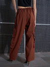 Women Rust Poplin Multi Pocket Cargo Pants