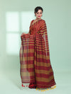 Dark Red Cotton Saree With Stripes Pattern-MA59CT06530043