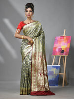 Light Grey Silk Banarasi Saree With Zari Woven Designs-MA52BSL441050037