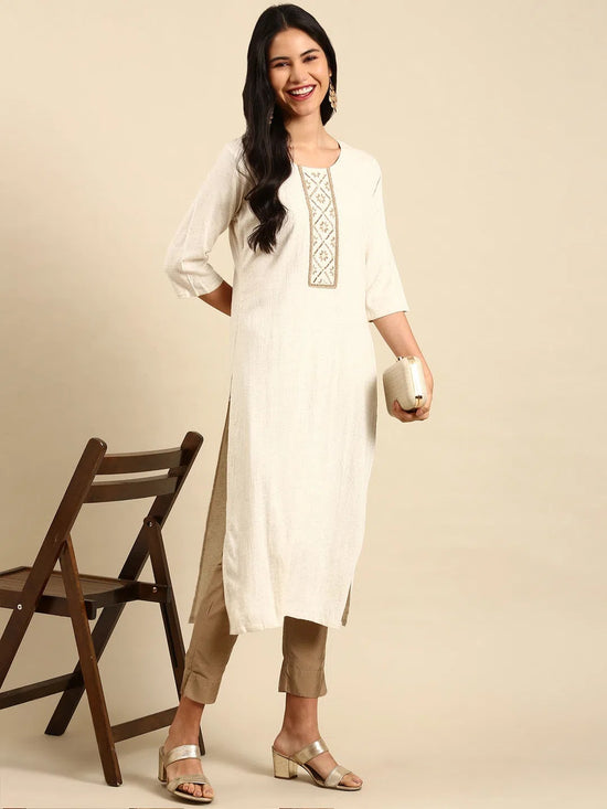 Women's Off White Printed Straight Kurta-SKC-581-Offwhite