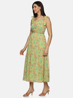 Floral Green Tie-up Detailed Maxi Dress-17351