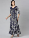 Women Navy Blue Printed Gown Dress-SP-6152-Navyblue