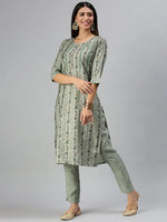 Women's Green Printed Kurta Sets-SKC3172-Green