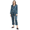 Smarty Pants Women's Silk Satin Teal Blue Color Teddy Print Full Sleeves Night Suit