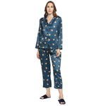 Smarty Pants Women's Silk Satin Teal Blue Color Teddy Print Full Sleeves Night Suit